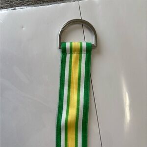 Green and Yellow Striped Belt with Silver Buckle